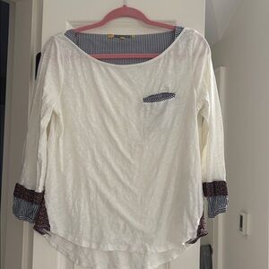 Anthropologie White Long Sleeve Top with Black Accents
